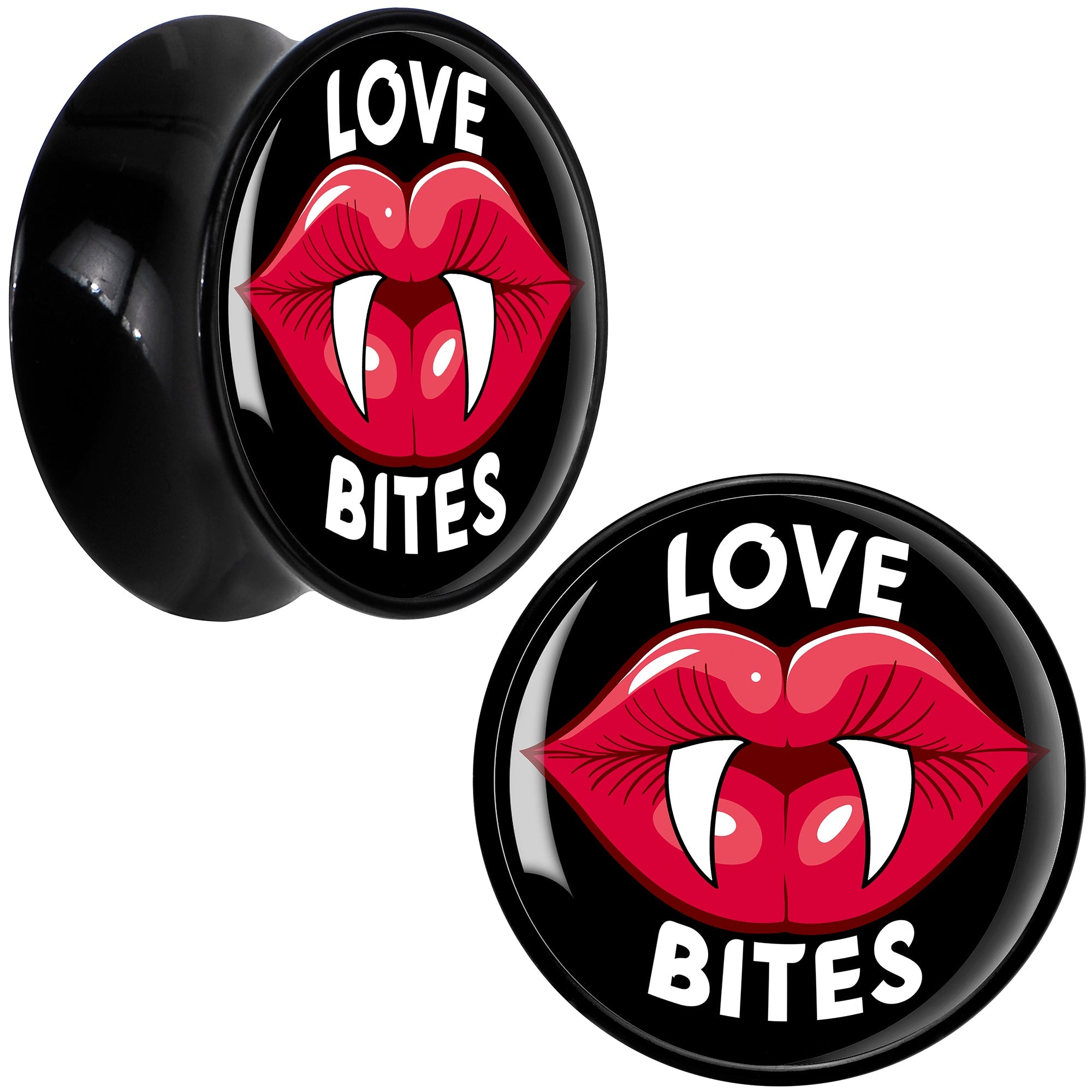 BodyCandy Valentine Love Bites Black Acrylic Saddle Plug Set by Onyx O — size reference