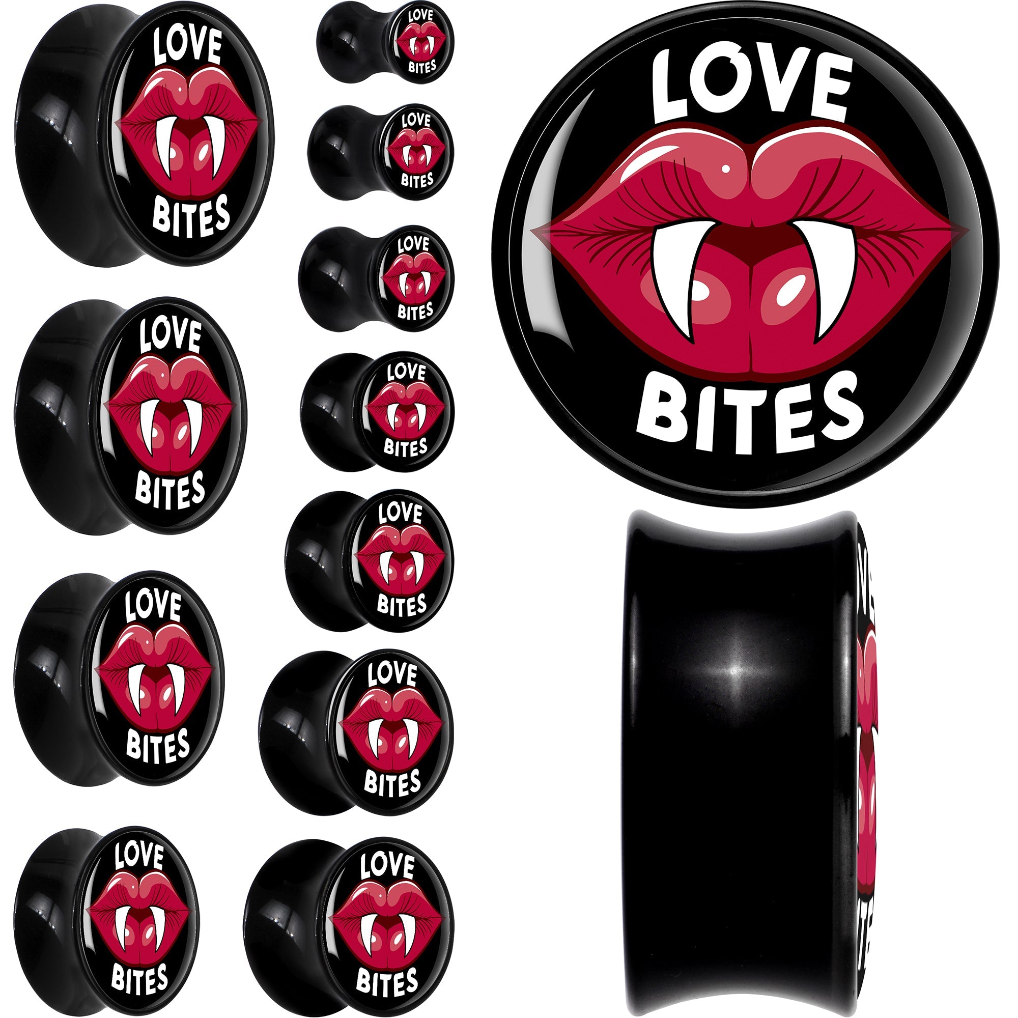 BodyCandy Valentine Love Bites Black Acrylic Saddle Plug Set by Onyx O — main product shot