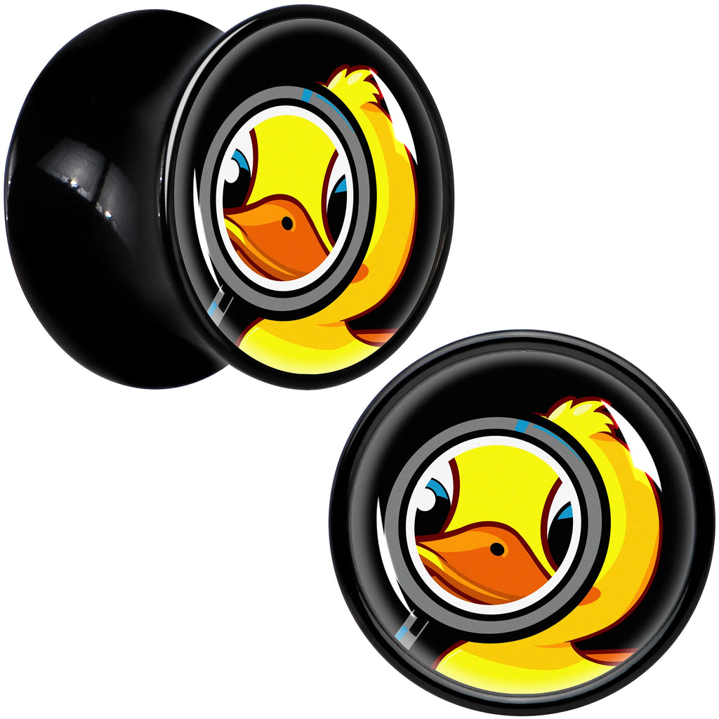 BodyCandy Magnified Yellow Duck Black Acrylic Saddle Plug Set 8mm to 20mm by Onyx O — size reference