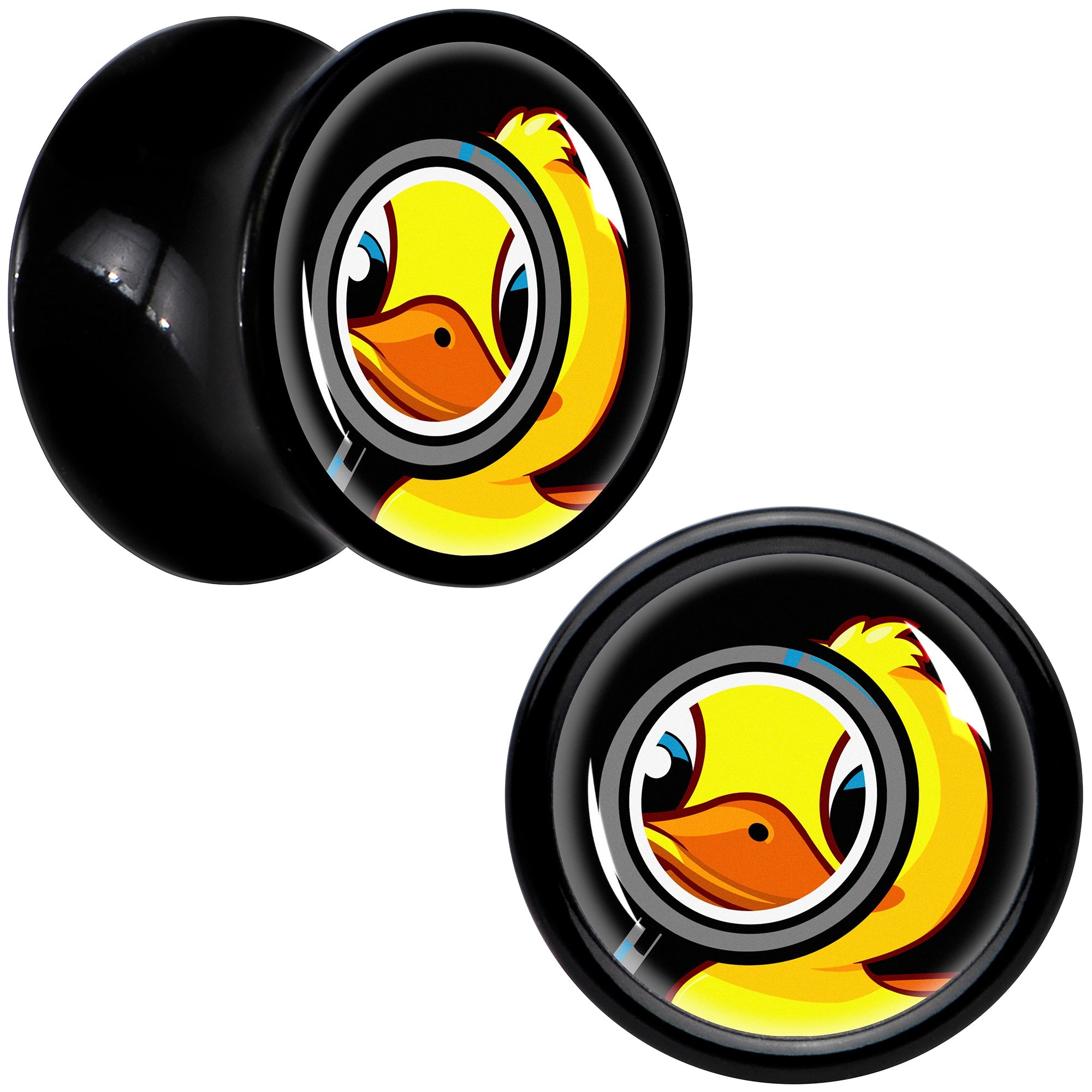 BodyCandy Magnified Yellow Duck Black Acrylic Saddle Plug Set 8mm to 20mm by Onyx O — alternative angle