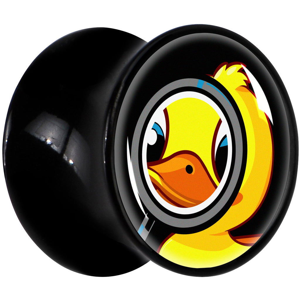 BodyCandy Magnified Yellow Duck Black Acrylic Saddle Plug Set 8mm to 20mm by Onyx O — lifestyle context