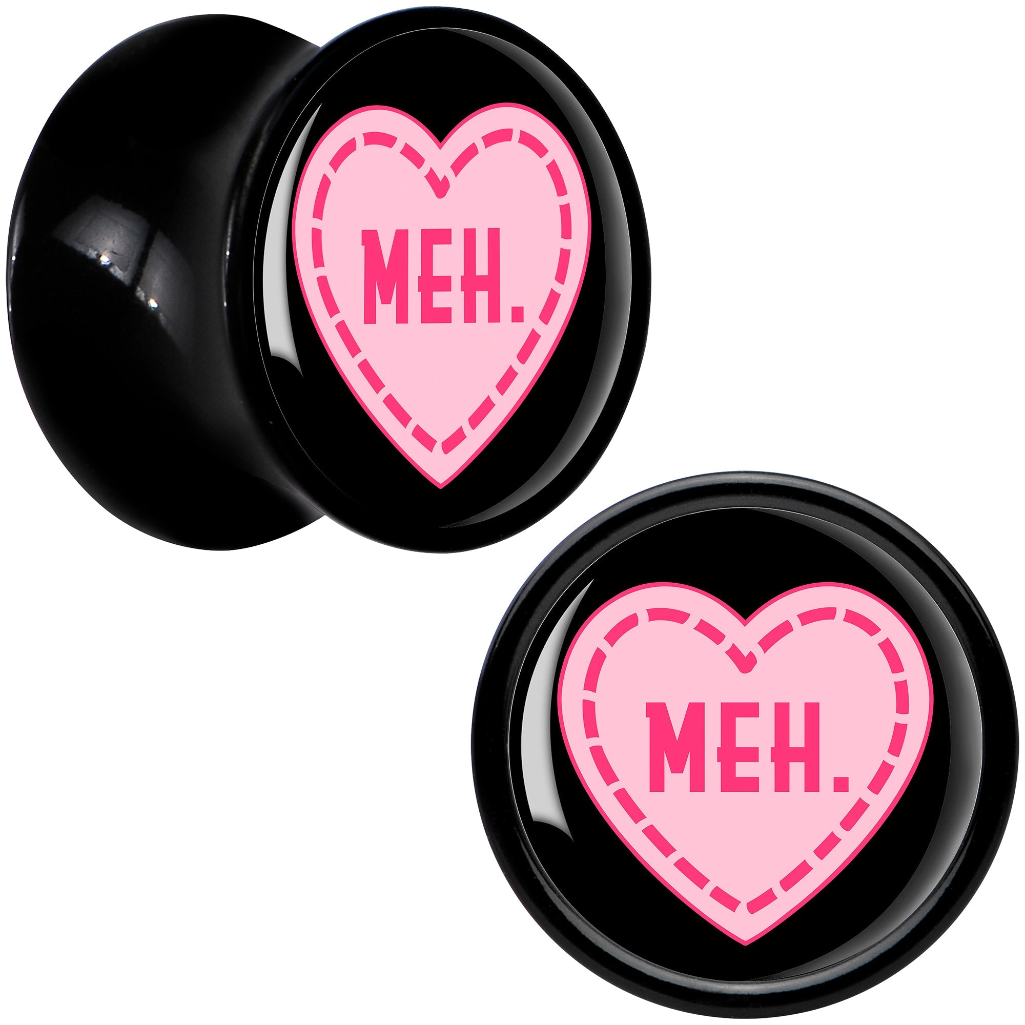 BodyCandy MEH Heart Black Acrylic Saddle Plug Set by Onyx O — detail close-up