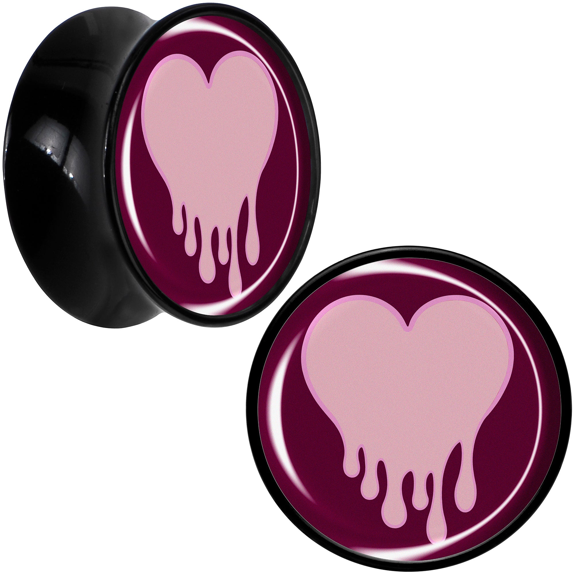 BodyCandy Pinkish Melting Heart Black Acrylic Saddle Plug Set by Onyx O — comparison shot
