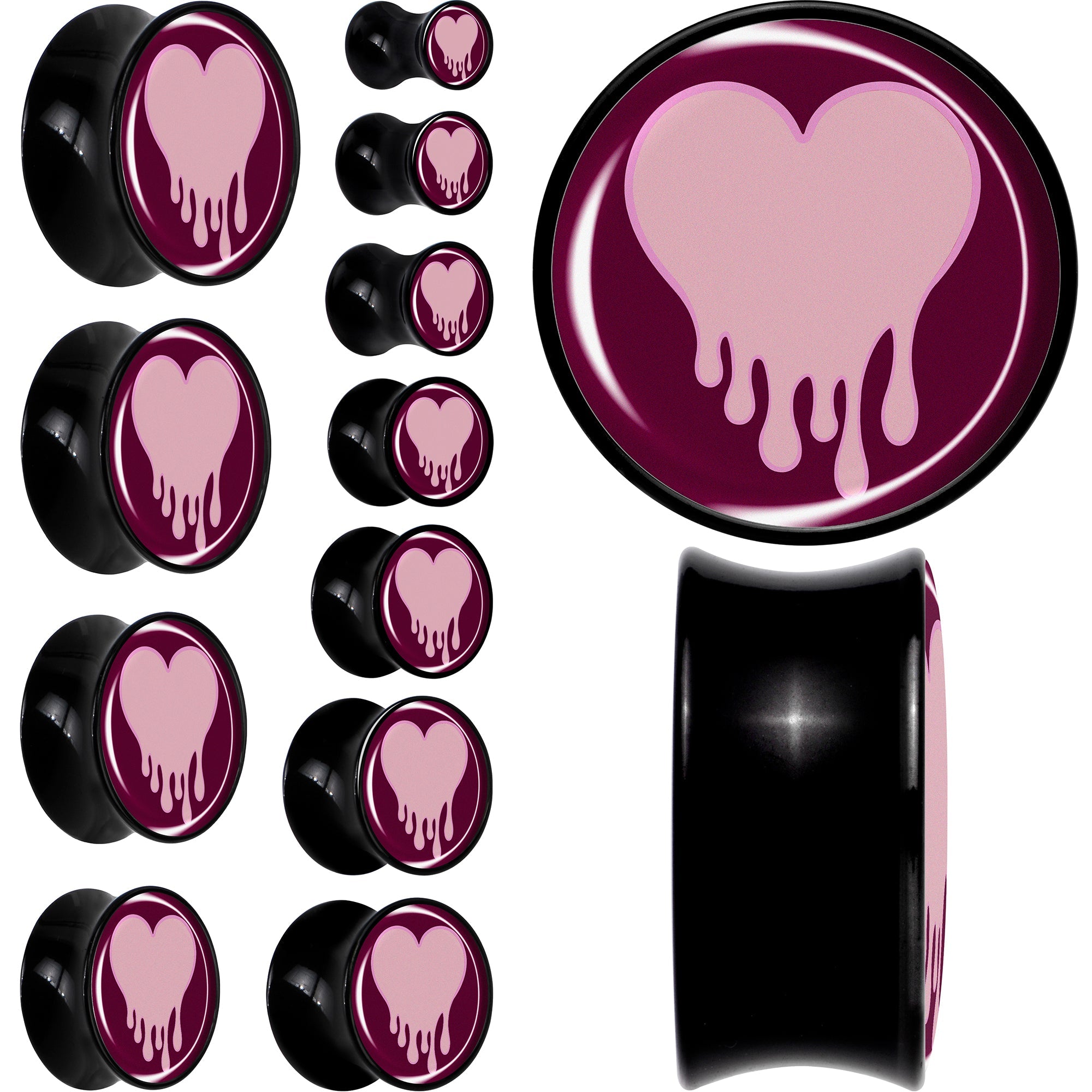 BodyCandy Pinkish Melting Heart Black Acrylic Saddle Plug Set by Onyx O — main product shot
