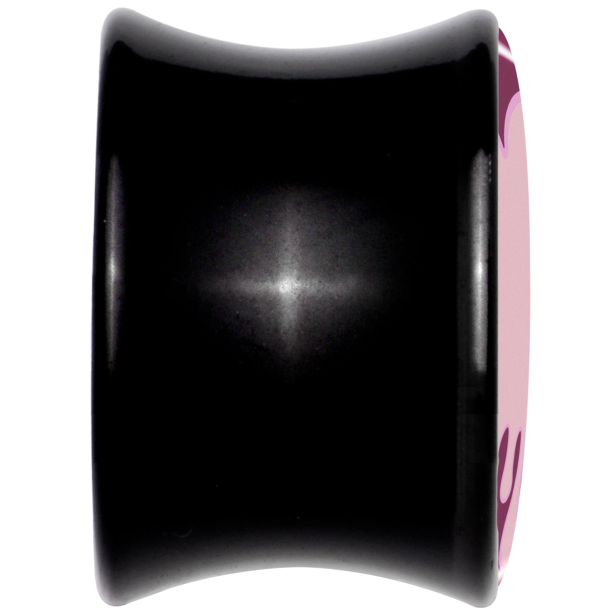 BodyCandy Pinkish Melting Heart Black Acrylic Saddle Plug Set by Onyx O — back view