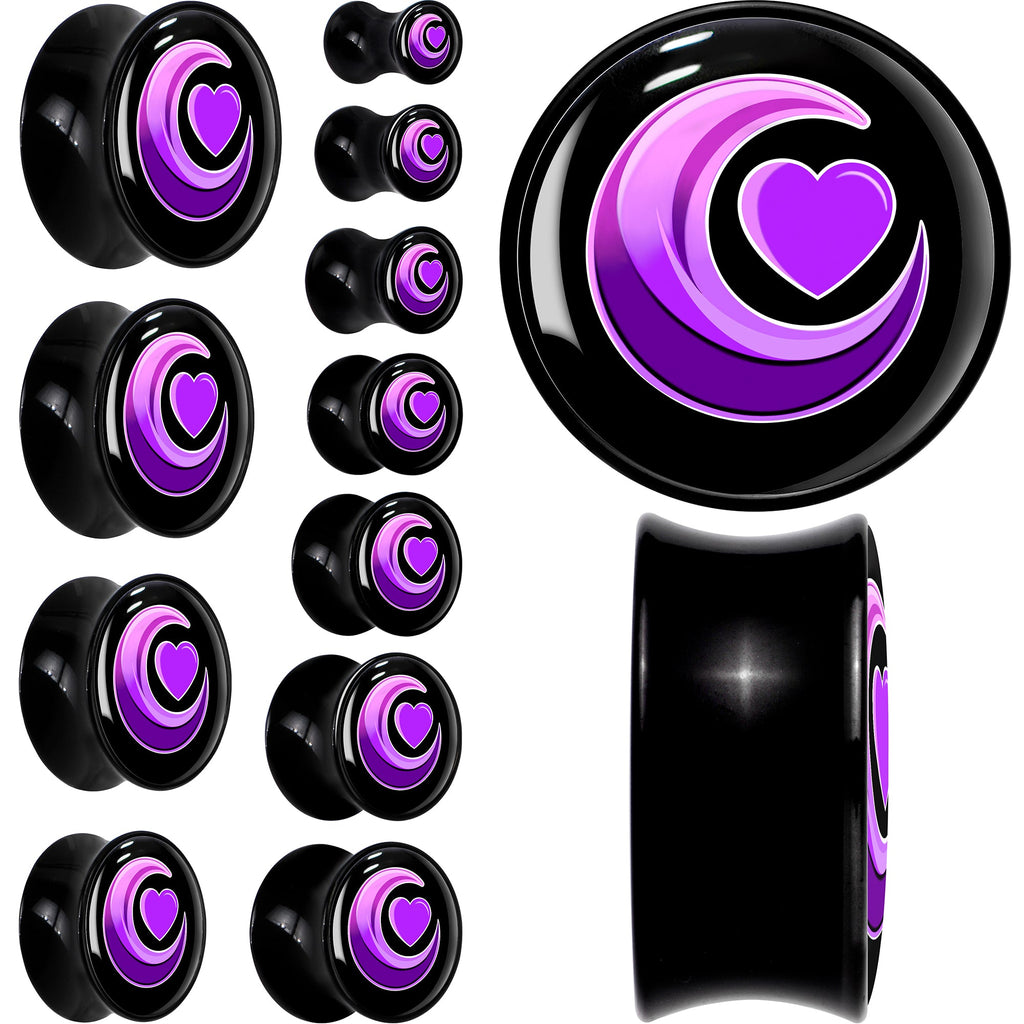 BodyCandy 0G Crescent Moon Heart Black Acrylic Saddle Plug Set by Onyx O — main product shot