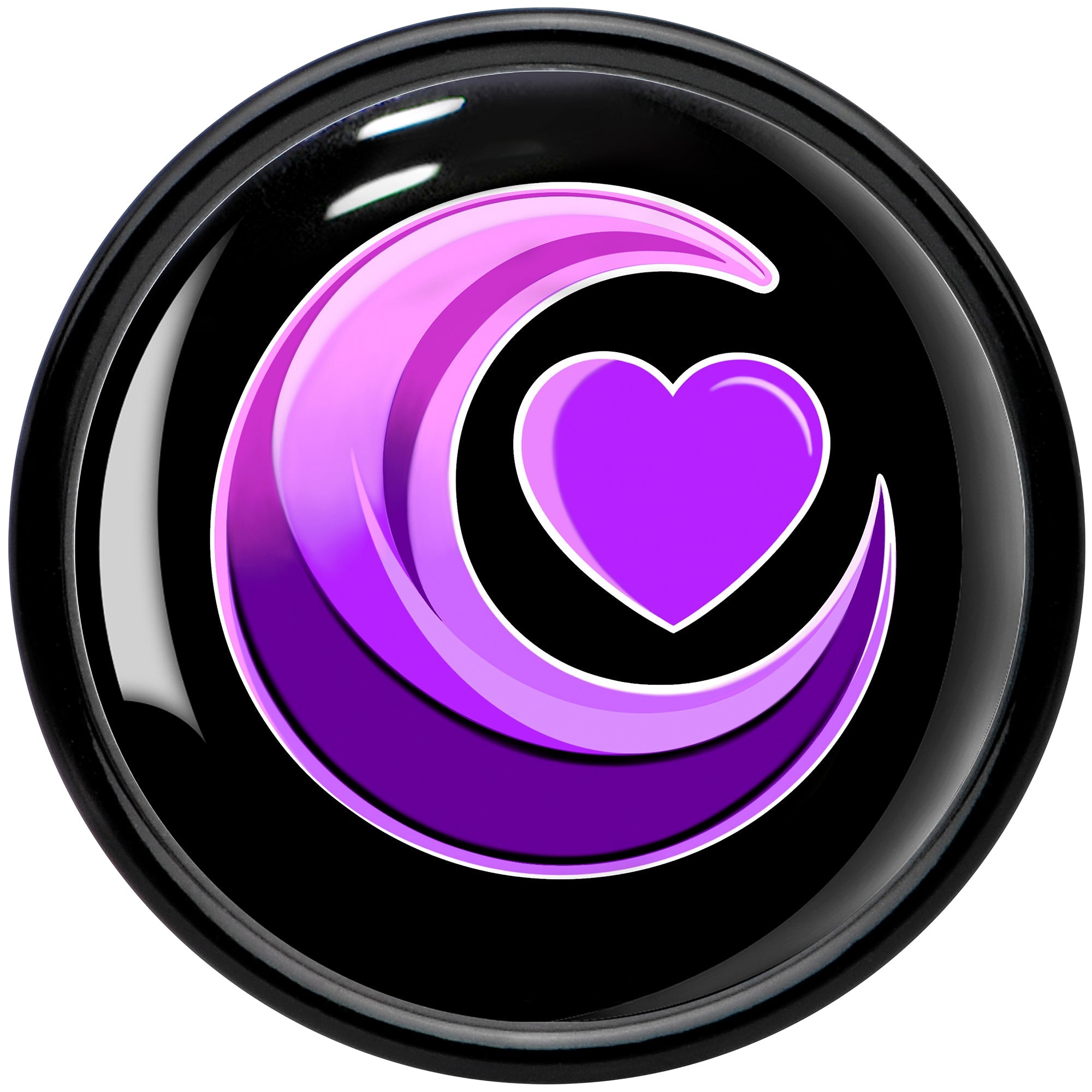BodyCandy 0G Crescent Moon Heart Black Acrylic Saddle Plug Set by Onyx O — side view