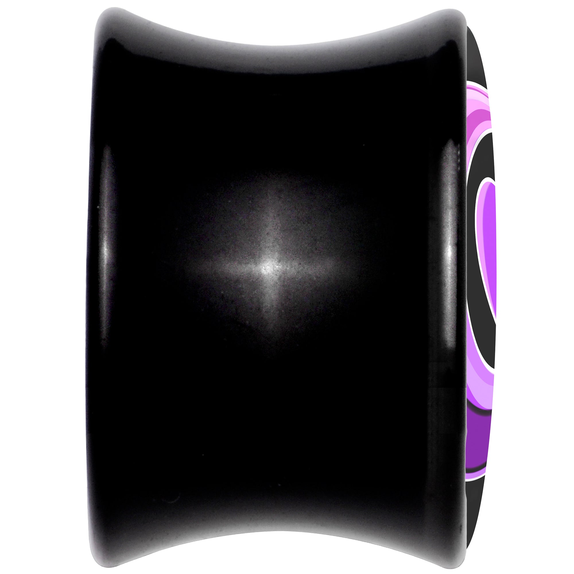 BodyCandy 0G Crescent Moon Heart Black Acrylic Saddle Plug Set by Onyx O — back view