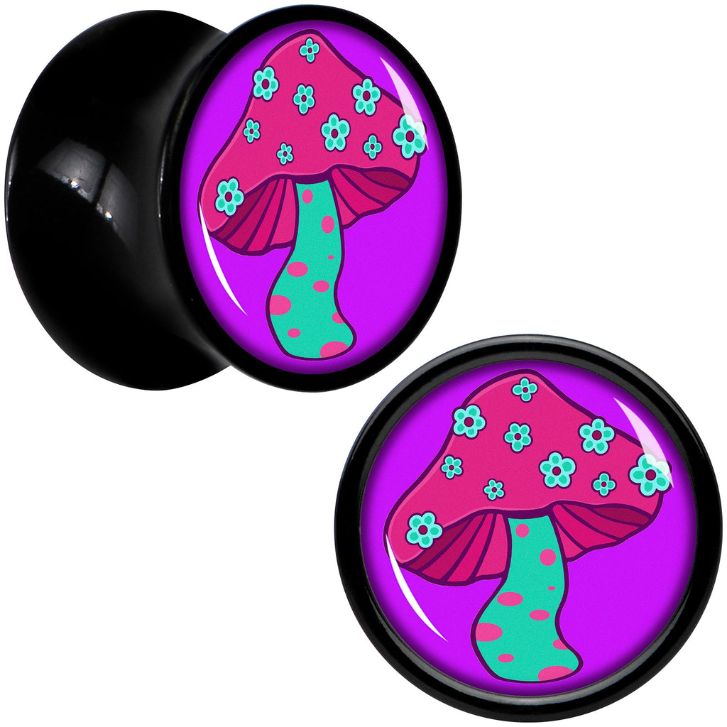 BodyCandy Black Acrylic Funky Floral Mushroom Double Flare Plug Set by Onyx O — alternative angle