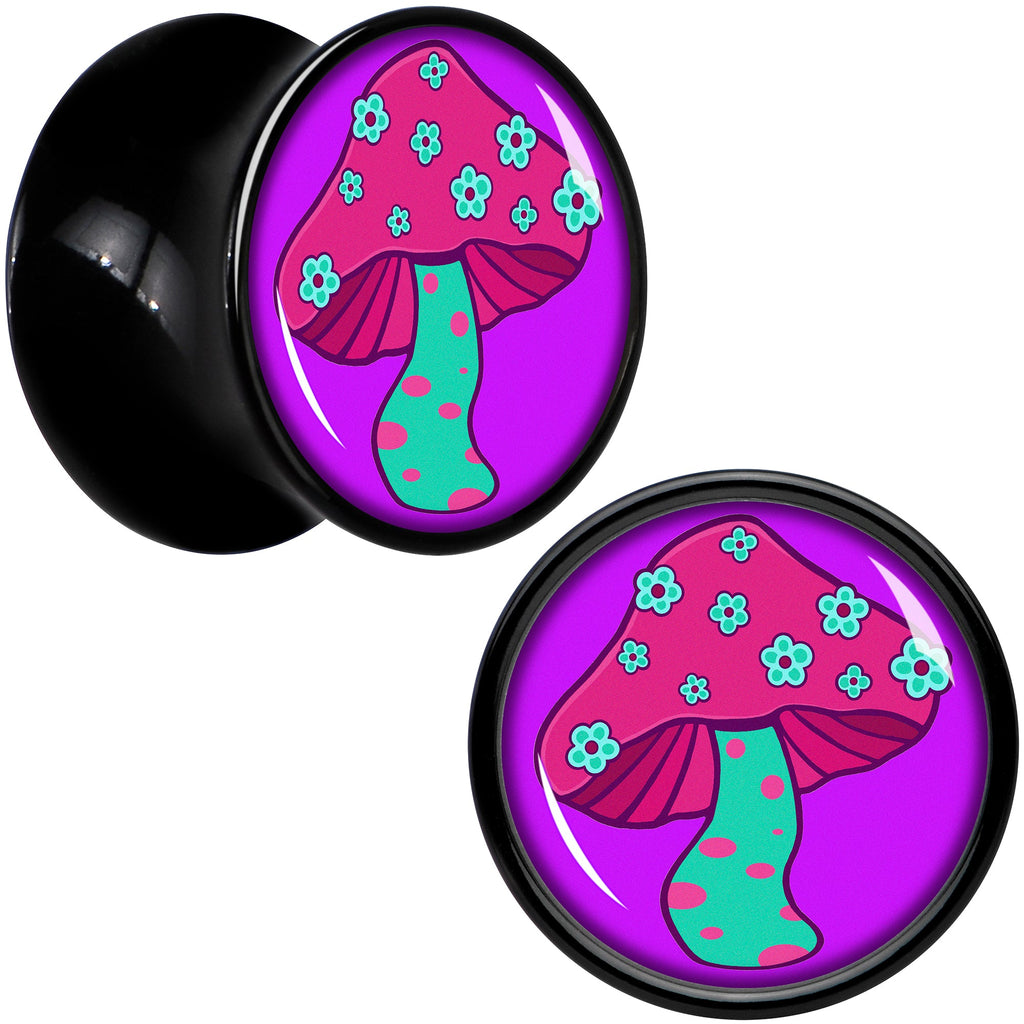 BodyCandy Black Acrylic Funky Floral Mushroom Double Flare Plug Set by Onyx O — in-use photo