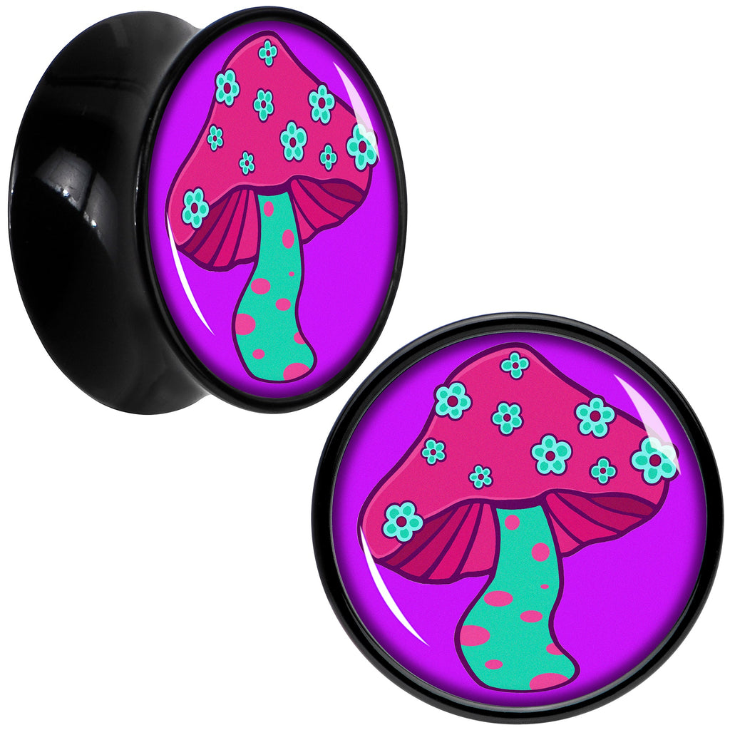 BodyCandy Black Acrylic Funky Floral Mushroom Double Flare Plug Set by Onyx O — packaging