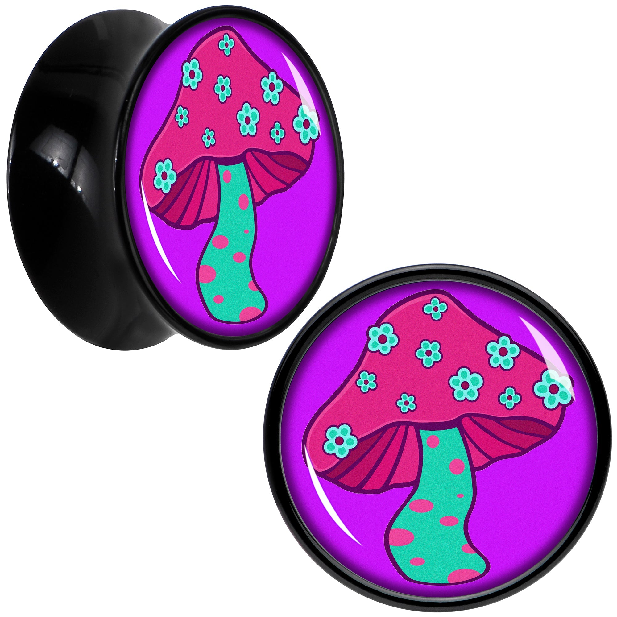 BodyCandy Black Acrylic Funky Floral Mushroom Double Flare Plug Set by Onyx O — packaging