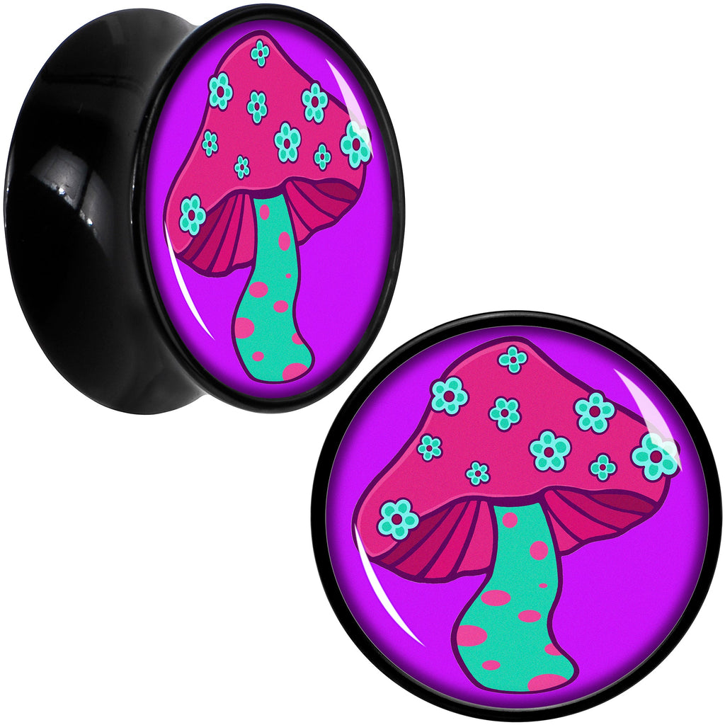 BodyCandy Black Acrylic Funky Floral Mushroom Double Flare Plug Set by Onyx O — comparison shot