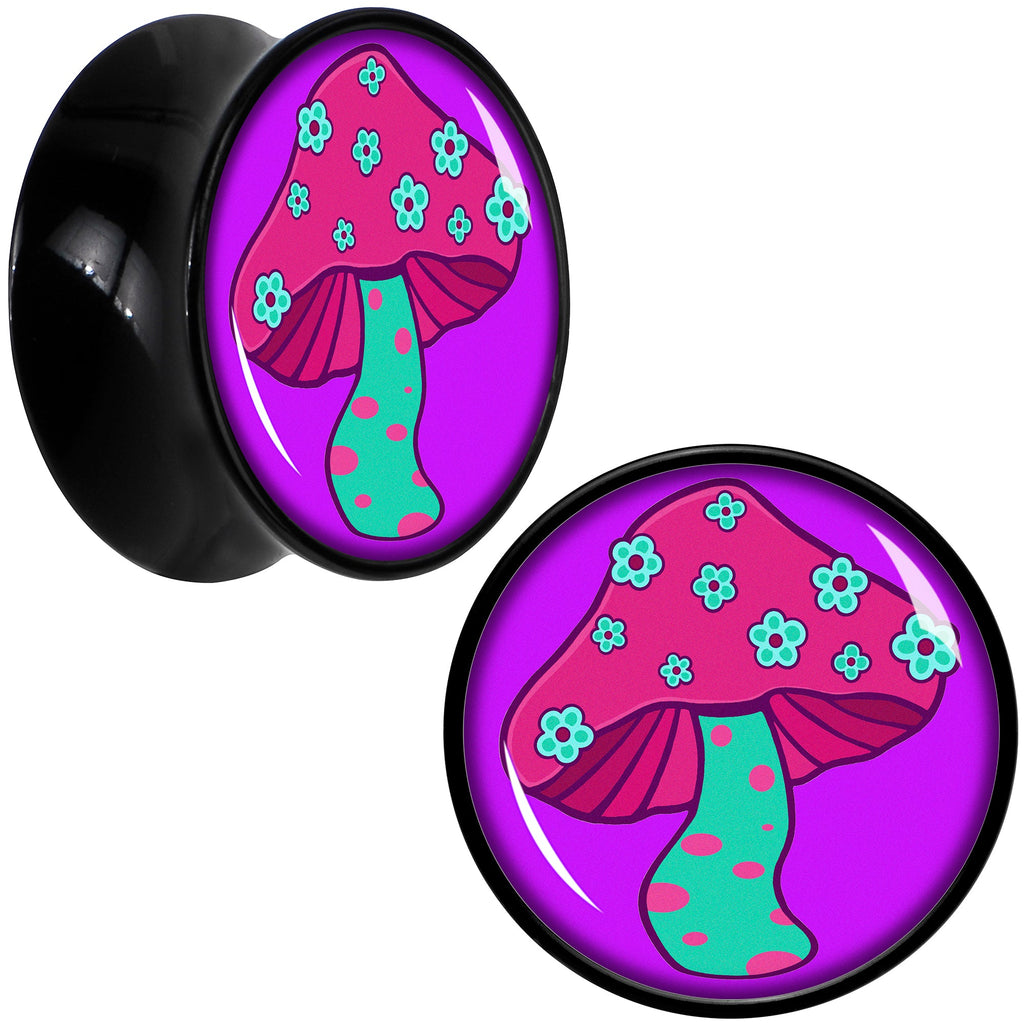 BodyCandy Black Acrylic Funky Floral Mushroom Double Flare Plug Set by Onyx O — fabric or material detail