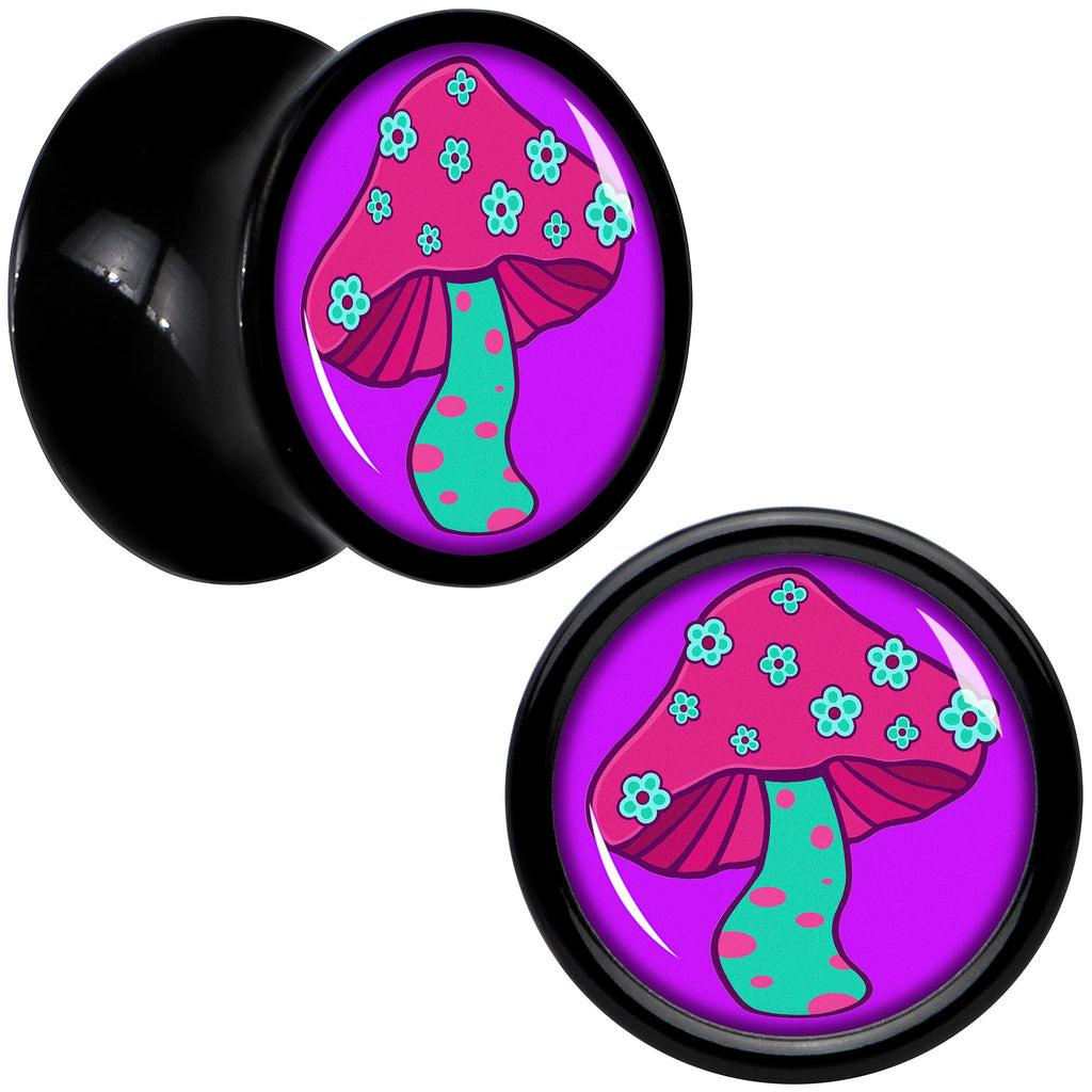 BodyCandy Black Acrylic Funky Floral Mushroom Double Flare Plug Set by Onyx O — feature highlight