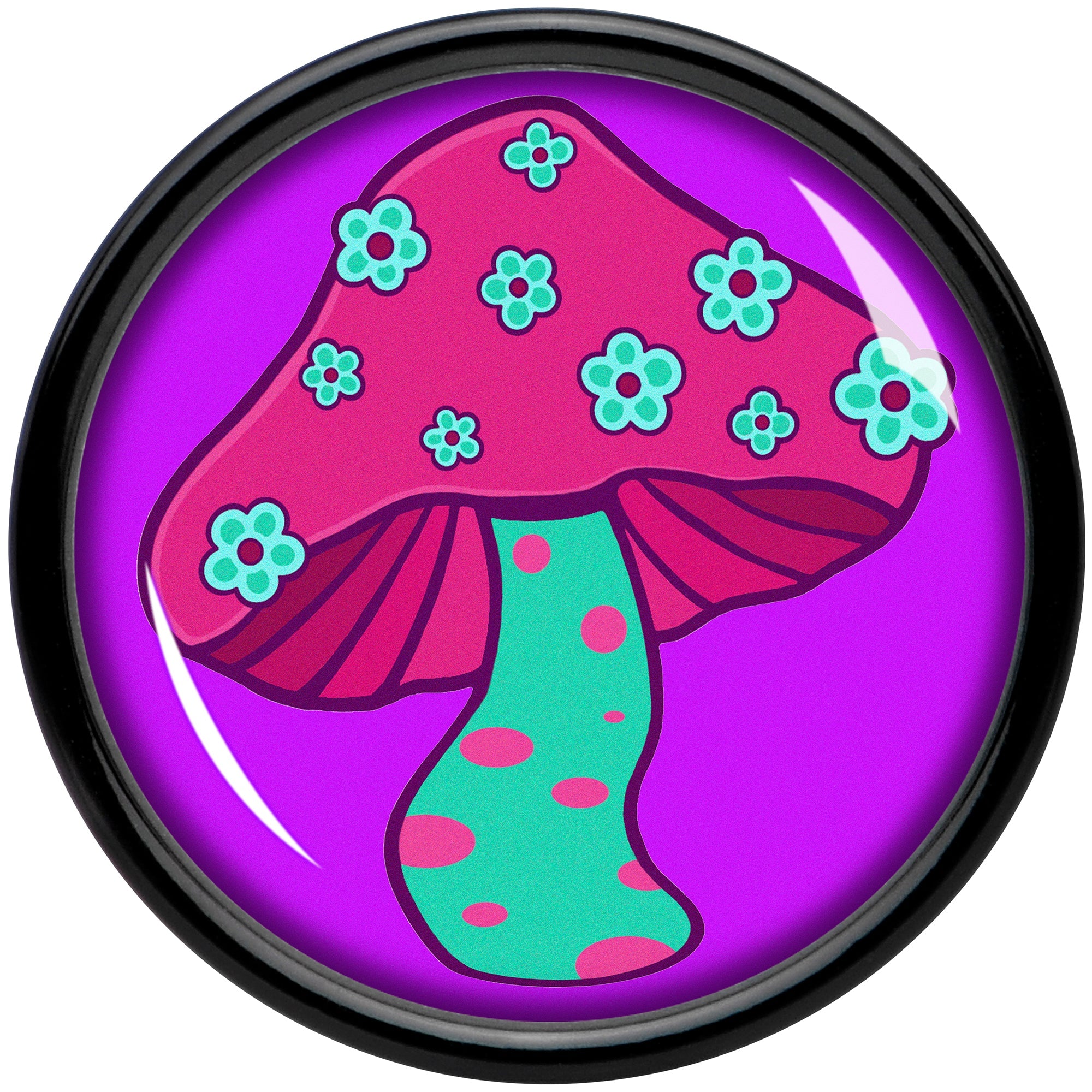 BodyCandy Black Acrylic Funky Floral Mushroom Double Flare Plug Set by Onyx O — side view