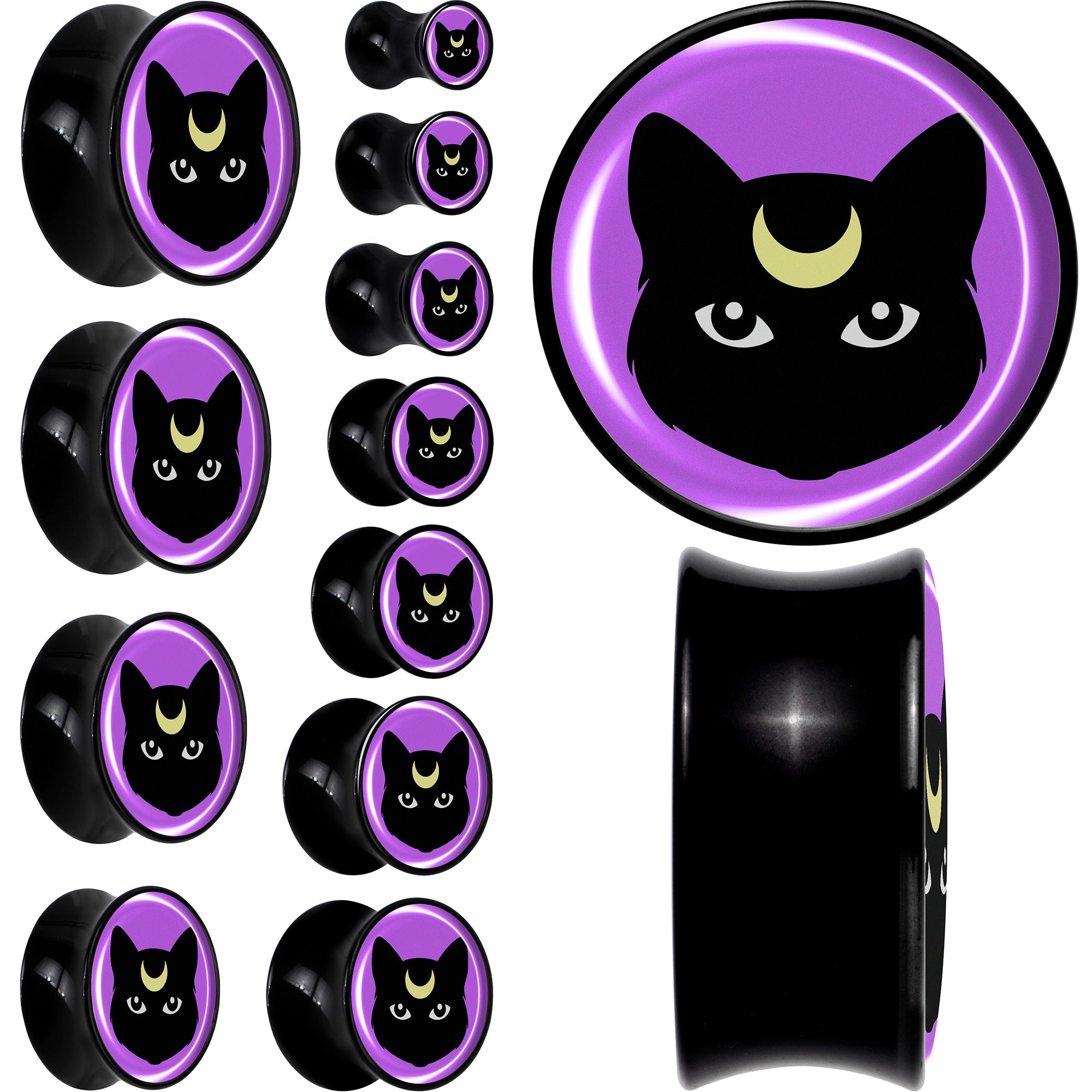 BodyCandy Black Mystic Kitty Cat Black Acrylic Saddle Plug Set by Onyx O — main product shot