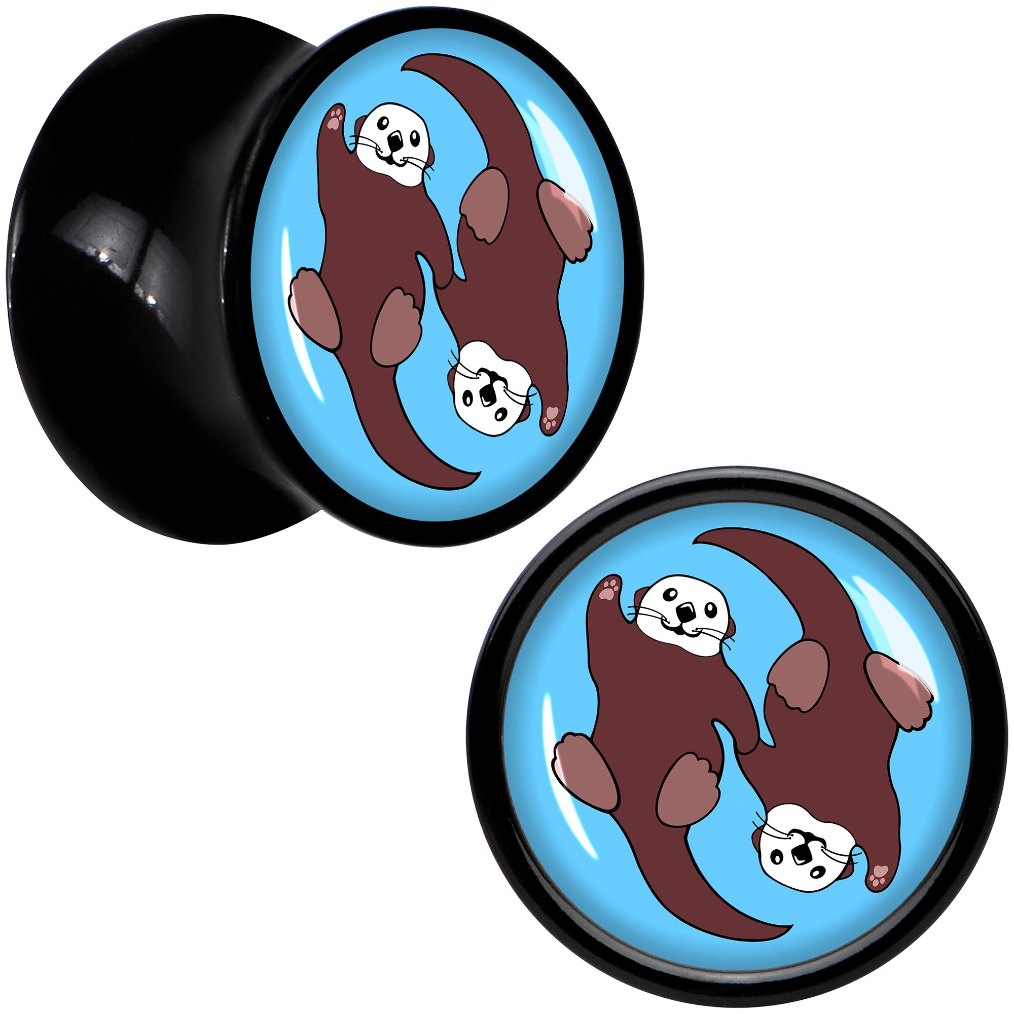 BodyCandy Oh My Otters Animal Black Acrylic Saddle Plug Set by Onyx O — side view
