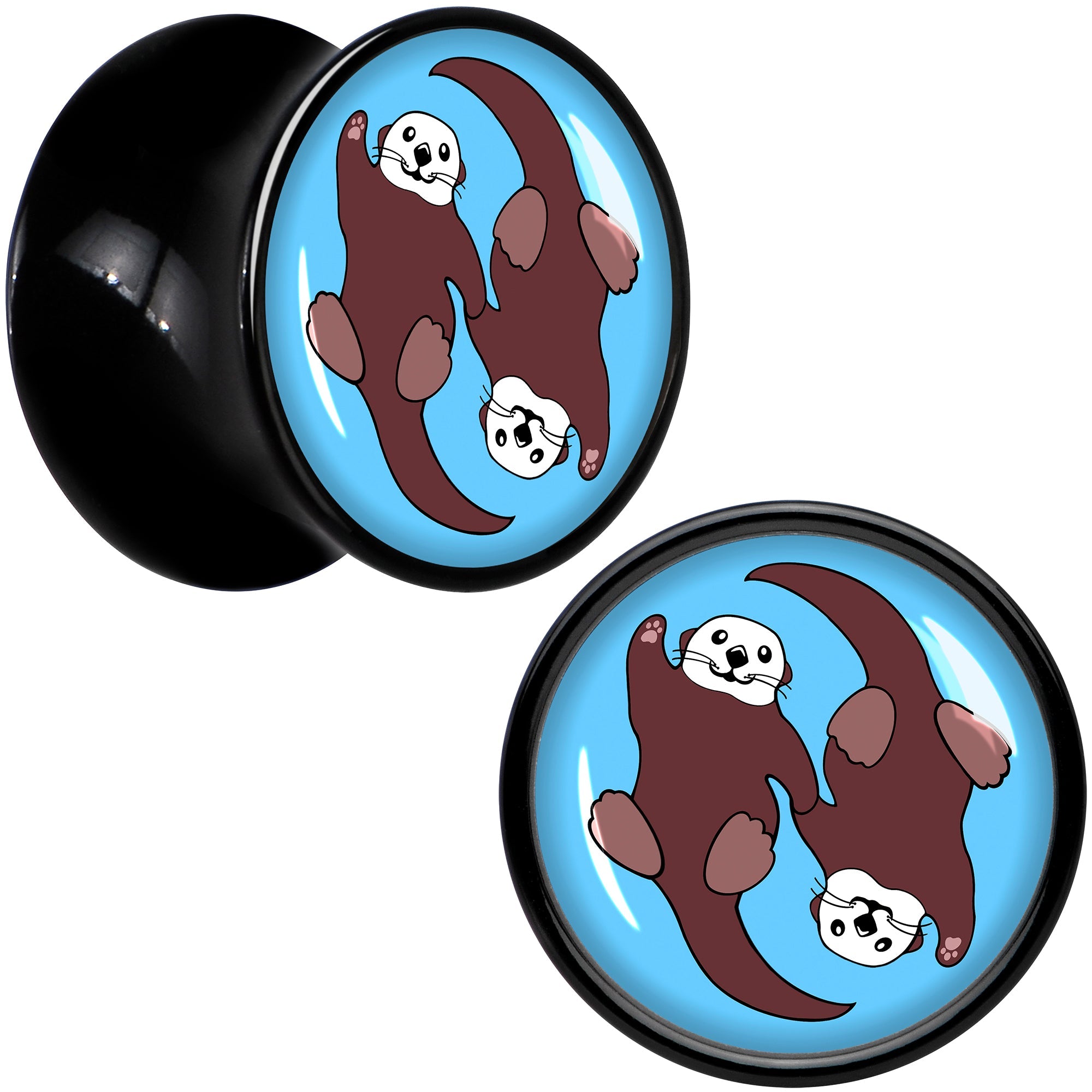BodyCandy Oh My Otters Animal Black Acrylic Saddle Plug Set by Onyx O — back view