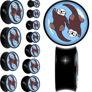 BodyCandy Oh My Otters Animal Black Acrylic Saddle Plug Set by Onyx O — main product shot