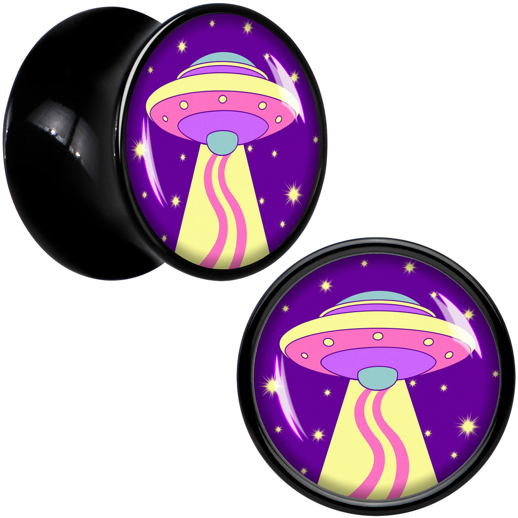 BodyCandy Style Space Invasion UFO Black Acrylic Saddle Plug Set by Onyx O — back view