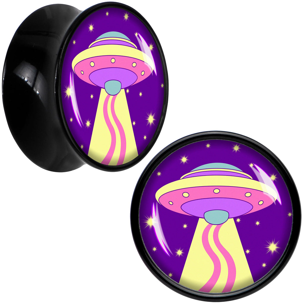 BodyCandy Style Space Invasion UFO Black Acrylic Saddle Plug Set by Onyx O — in-use photo