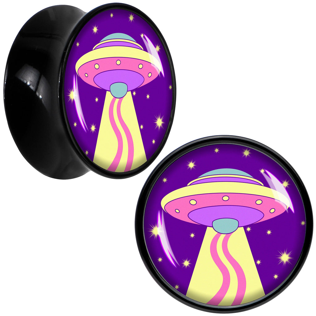 BodyCandy Style Space Invasion UFO Black Acrylic Saddle Plug Set by Onyx O — size reference
