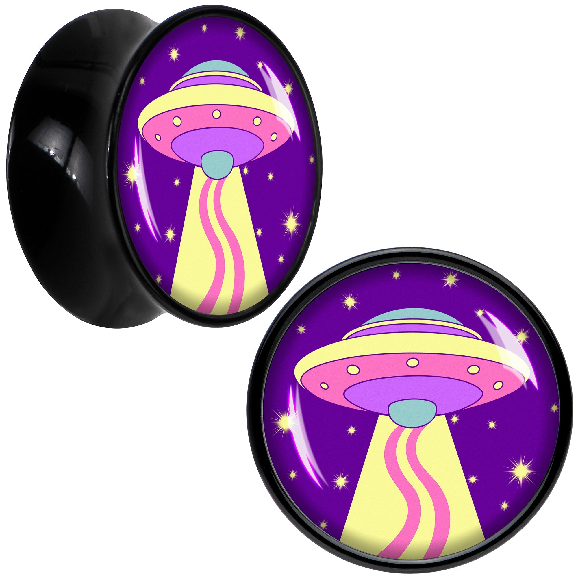 BodyCandy Style Space Invasion UFO Black Acrylic Saddle Plug Set by Onyx O — size reference