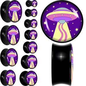 BodyCandy Style Space Invasion UFO Black Acrylic Saddle Plug Set by Onyx O — main product shot