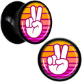 BodyCandy Black Acrylic Retro Peace Fingers Double Flare Plug Set by Onyx O — alternative angle