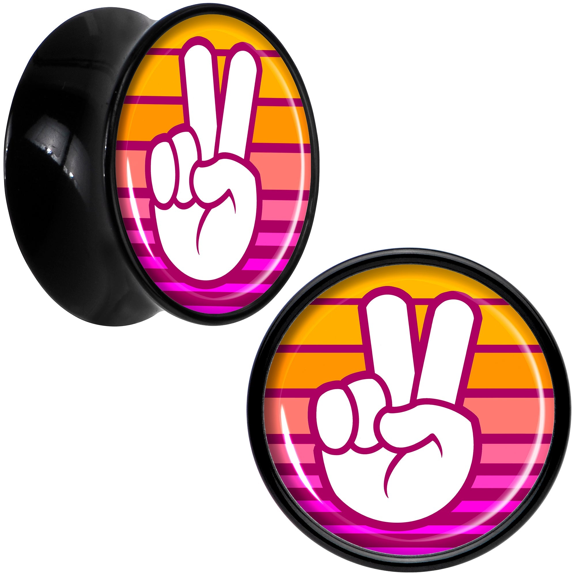 BodyCandy Black Acrylic Retro Peace Fingers Double Flare Plug Set by Onyx O — color detail
