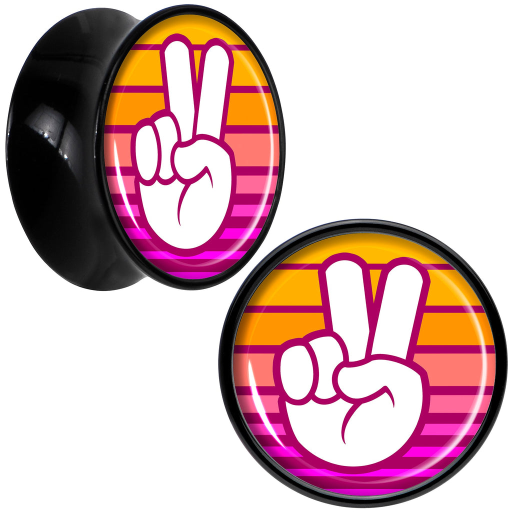 BodyCandy Black Acrylic Retro Peace Fingers Double Flare Plug Set by Onyx O — packaging