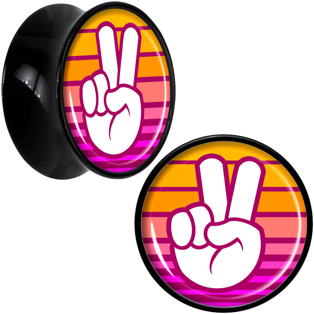 BodyCandy Black Acrylic Retro Peace Fingers Double Flare Plug Set by Onyx O — comparison shot