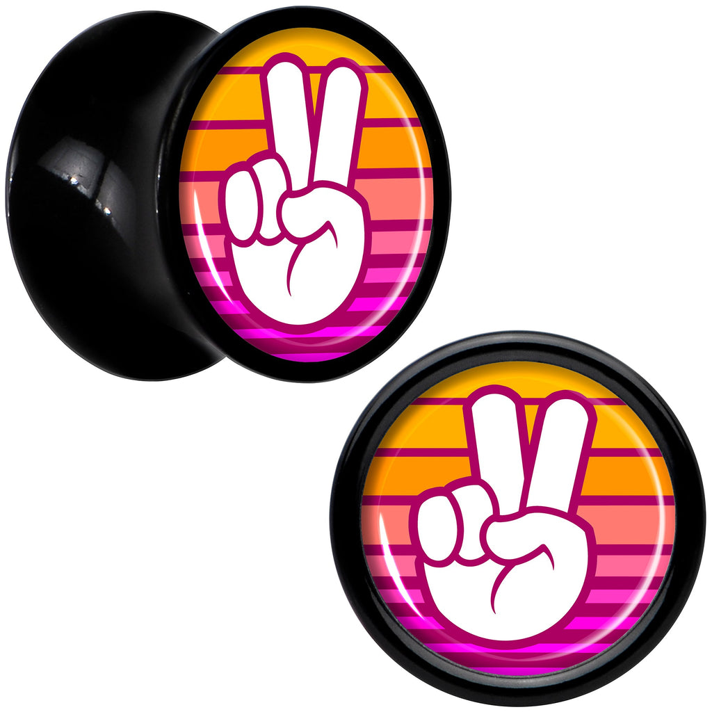 BodyCandy Black Acrylic Retro Peace Fingers Double Flare Plug Set by Onyx O — feature highlight