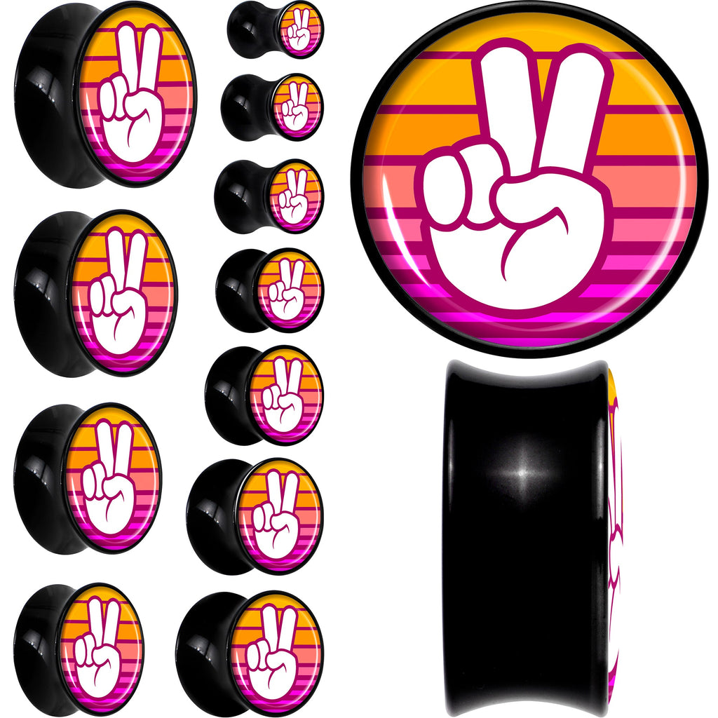 BodyCandy Black Acrylic Retro Peace Fingers Double Flare Plug Set by Onyx O — main product shot
