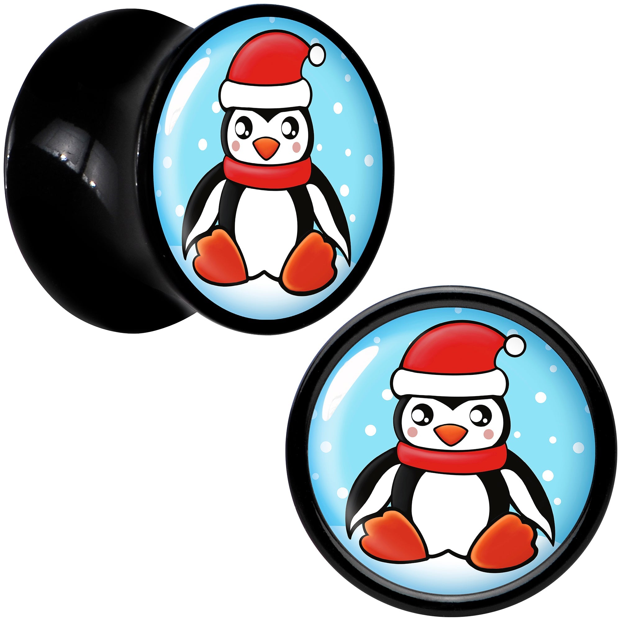 BodyCandy Black Acrylic Snowfall Holiday Penguin Double Flare Plug Set by Onyx O — alternative angle