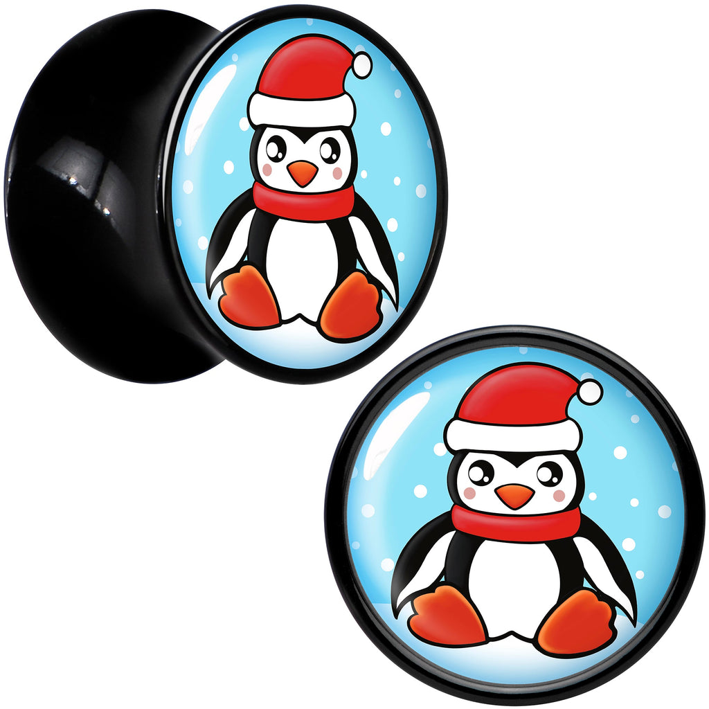 BodyCandy Black Acrylic Snowfall Holiday Penguin Double Flare Plug Set by Onyx O — in-use photo