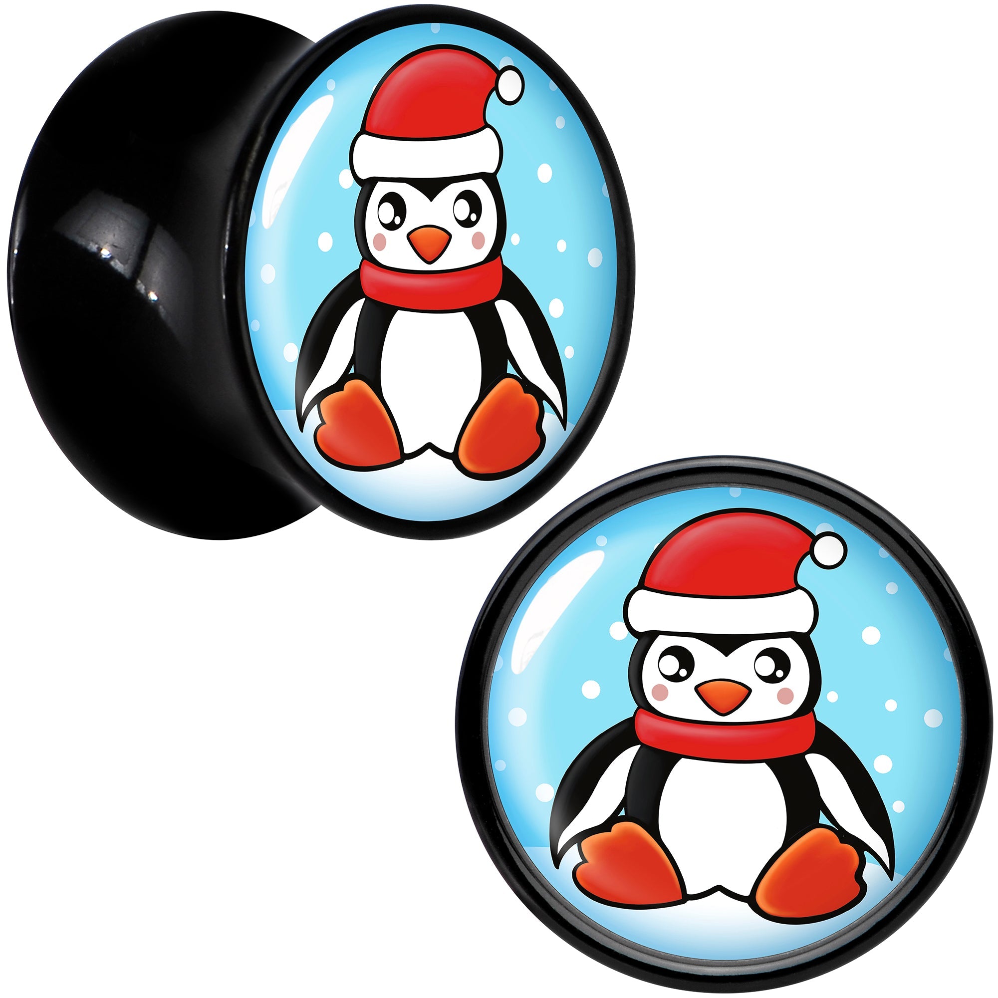 BodyCandy Black Acrylic Snowfall Holiday Penguin Double Flare Plug Set by Onyx O — size reference