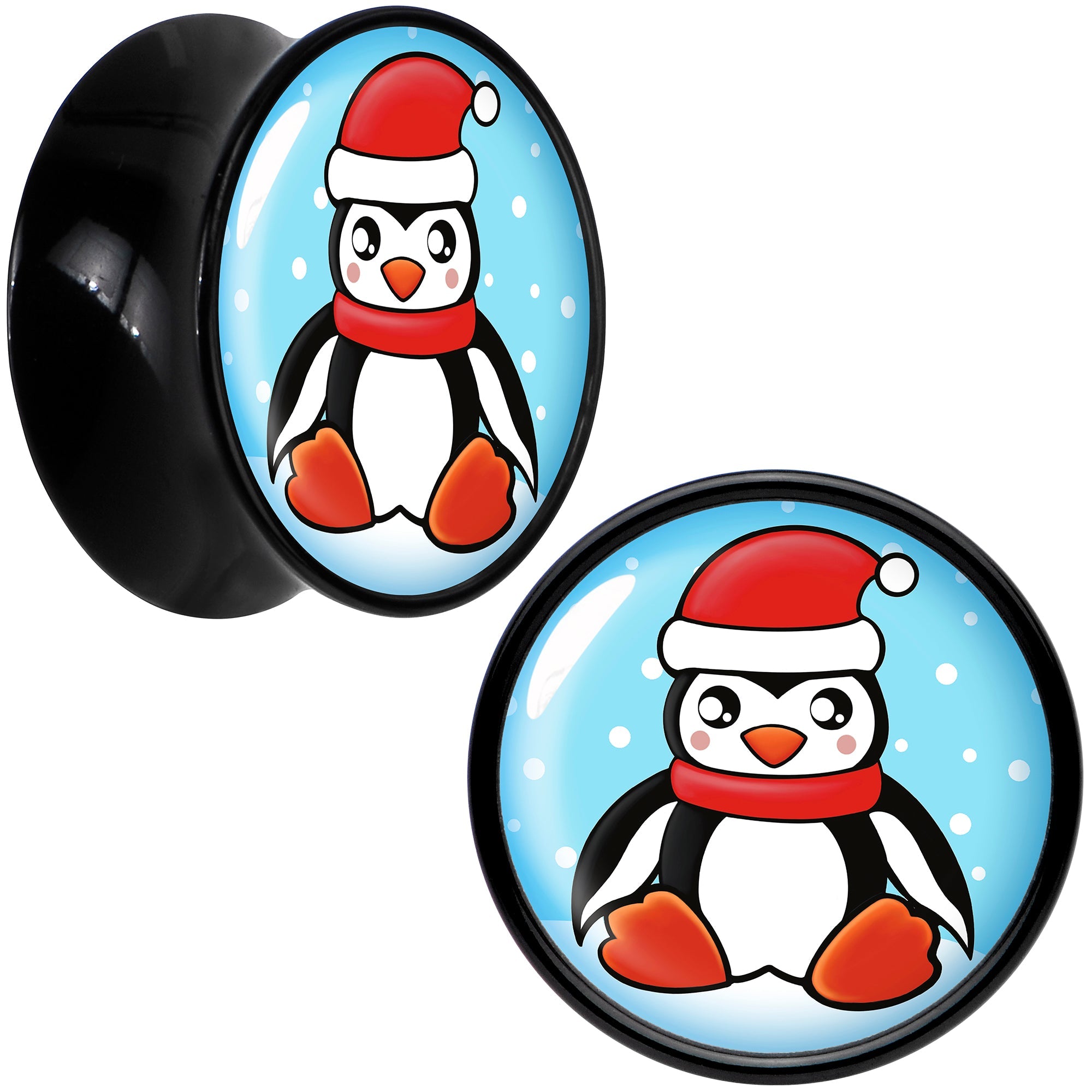 BodyCandy Black Acrylic Snowfall Holiday Penguin Double Flare Plug Set by Onyx O — color detail