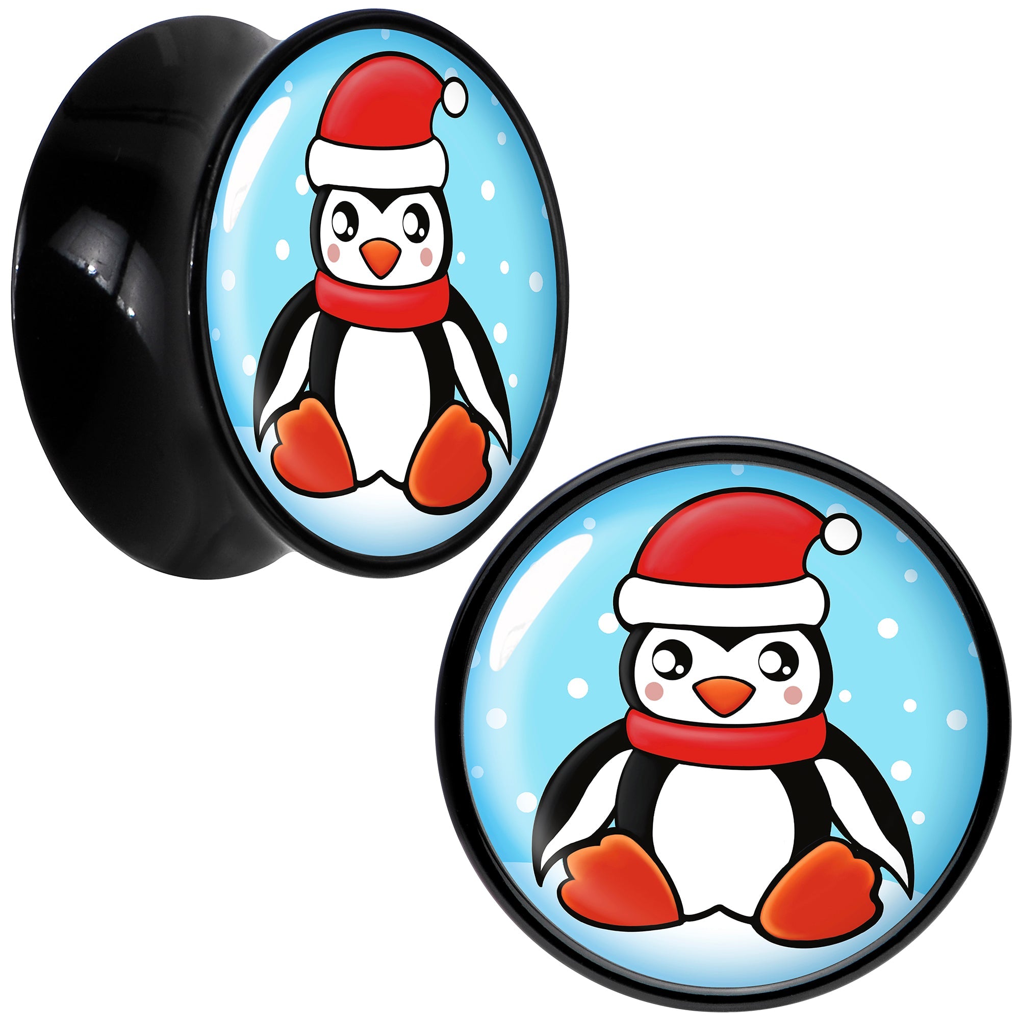 BodyCandy Black Acrylic Snowfall Holiday Penguin Double Flare Plug Set by Onyx O — packaging