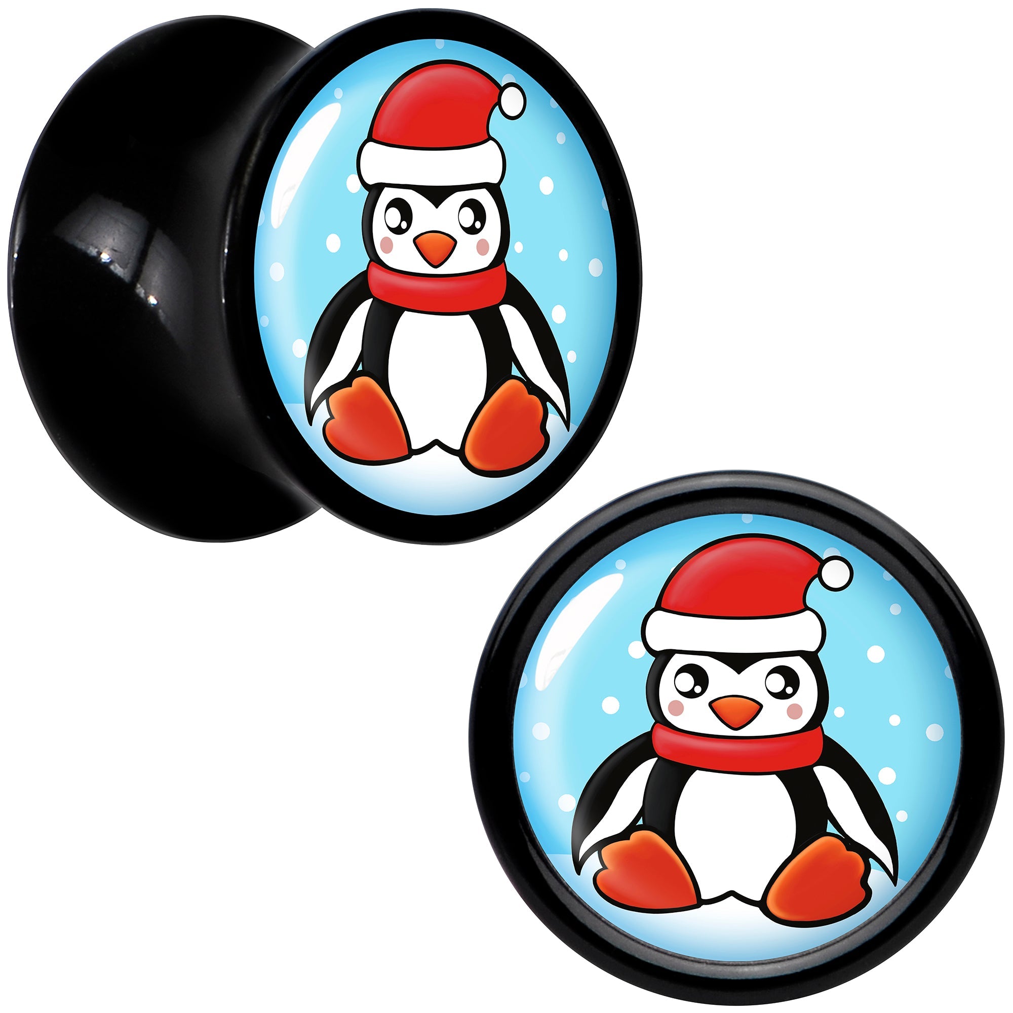 BodyCandy Black Acrylic Snowfall Holiday Penguin Double Flare Plug Set by Onyx O — feature highlight