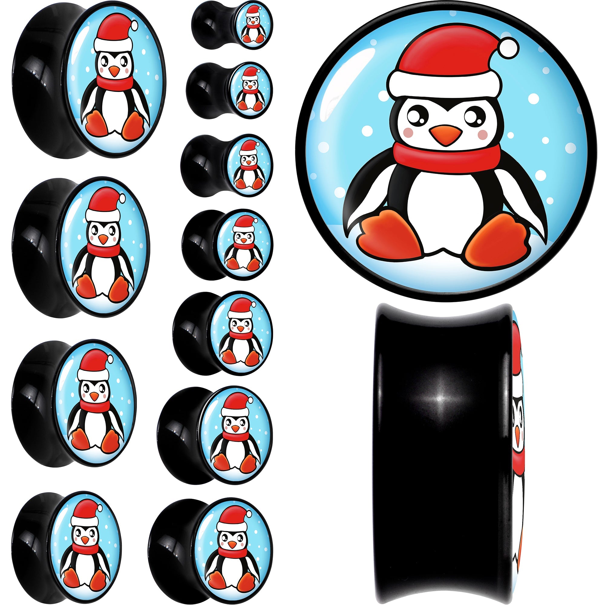 BodyCandy Black Acrylic Snowfall Holiday Penguin Double Flare Plug Set by Onyx O — main product shot