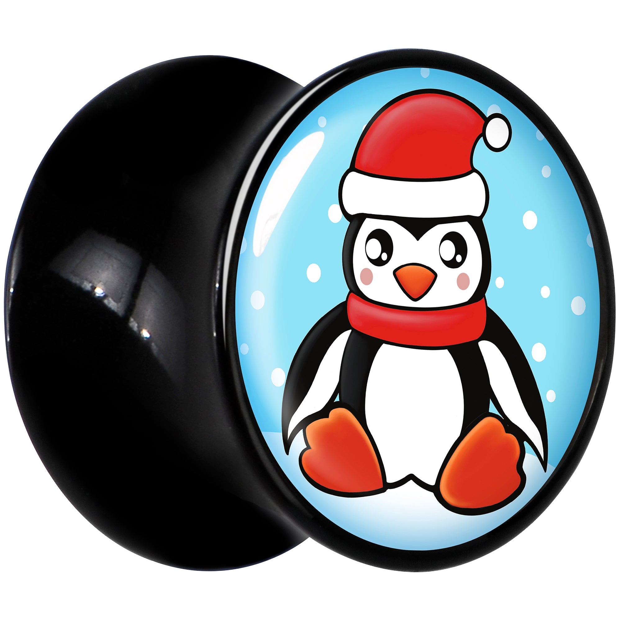 BodyCandy Black Acrylic Snowfall Holiday Penguin Double Flare Plug Set by Onyx O — lifestyle context