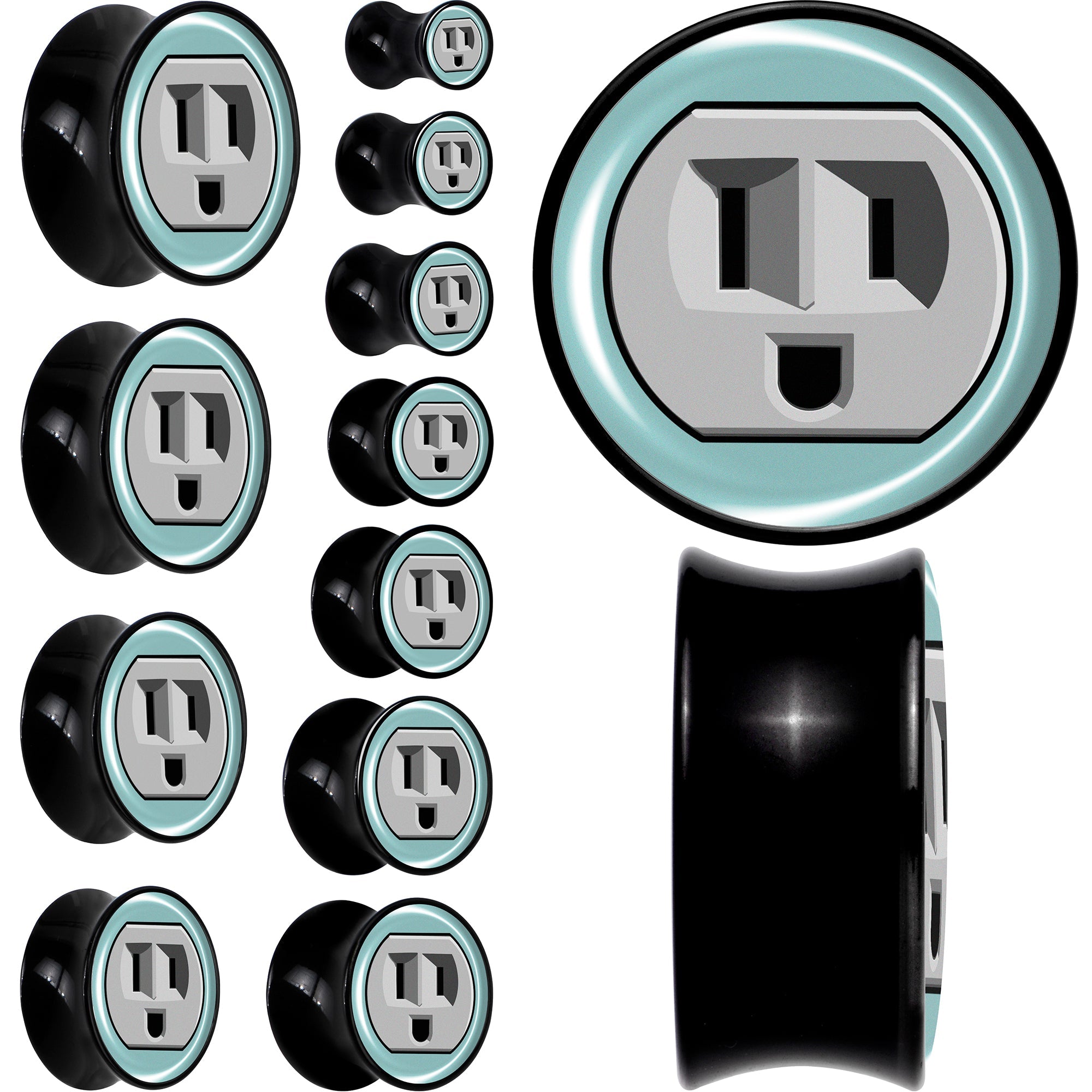 BodyCandy 0G Smiling Plug Outlet Black Acrylic Saddle Plug Set by Onyx O — main product shot