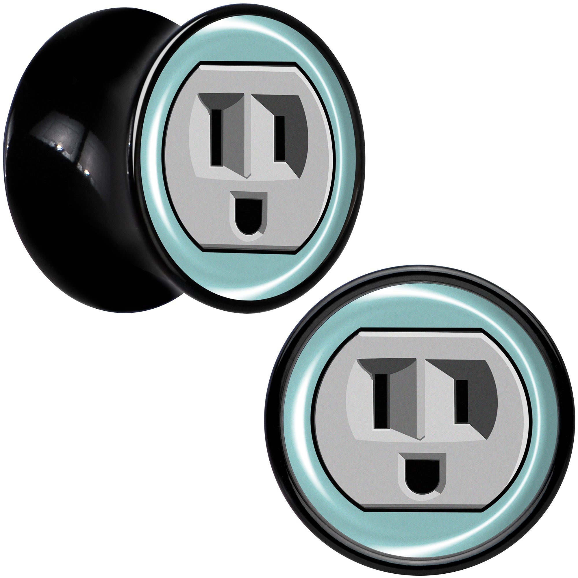 BodyCandy 0G Smiling Plug Outlet Black Acrylic Saddle Plug Set by Onyx O — detail close-up
