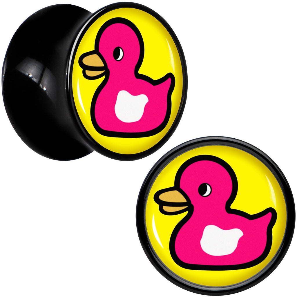 BodyCandy Black Acrylic Pink Ducky Double Flare Plug Set by Onyx O — in-use photo