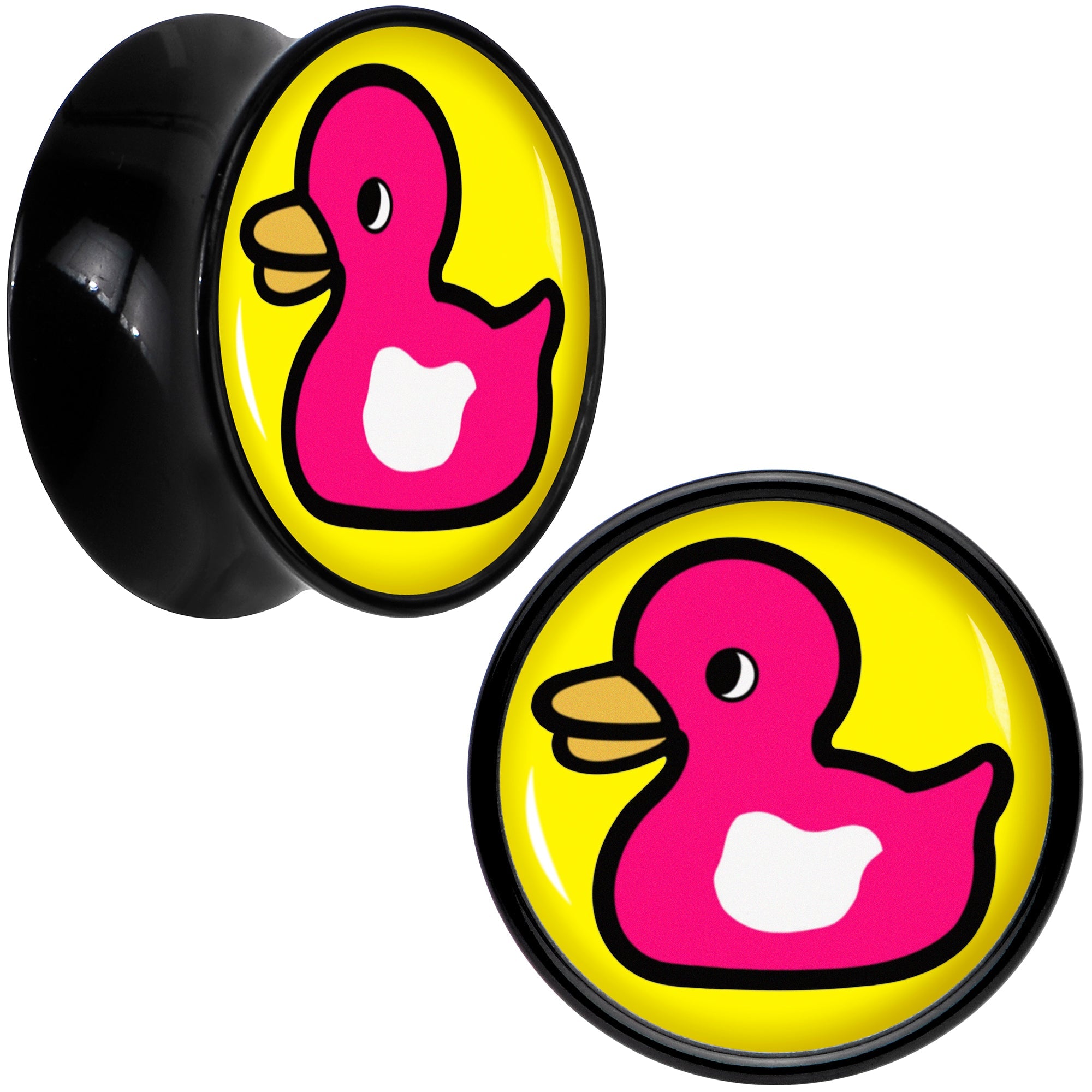 BodyCandy Black Acrylic Pink Ducky Double Flare Plug Set by Onyx O — color detail