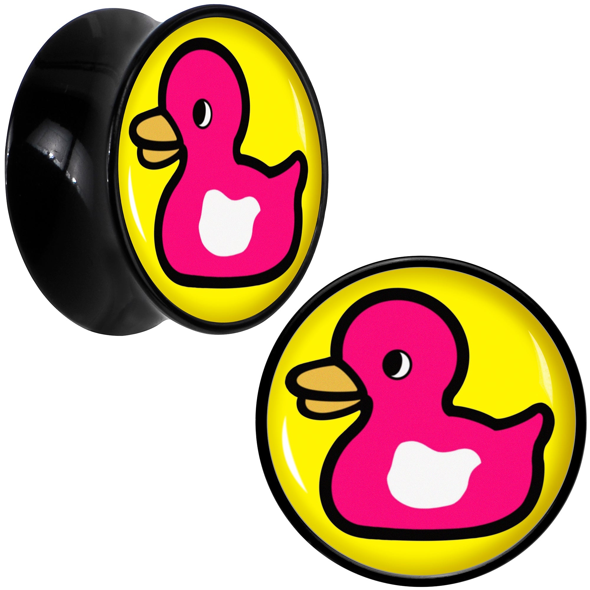 BodyCandy Black Acrylic Pink Ducky Double Flare Plug Set by Onyx O — fabric or material detail
