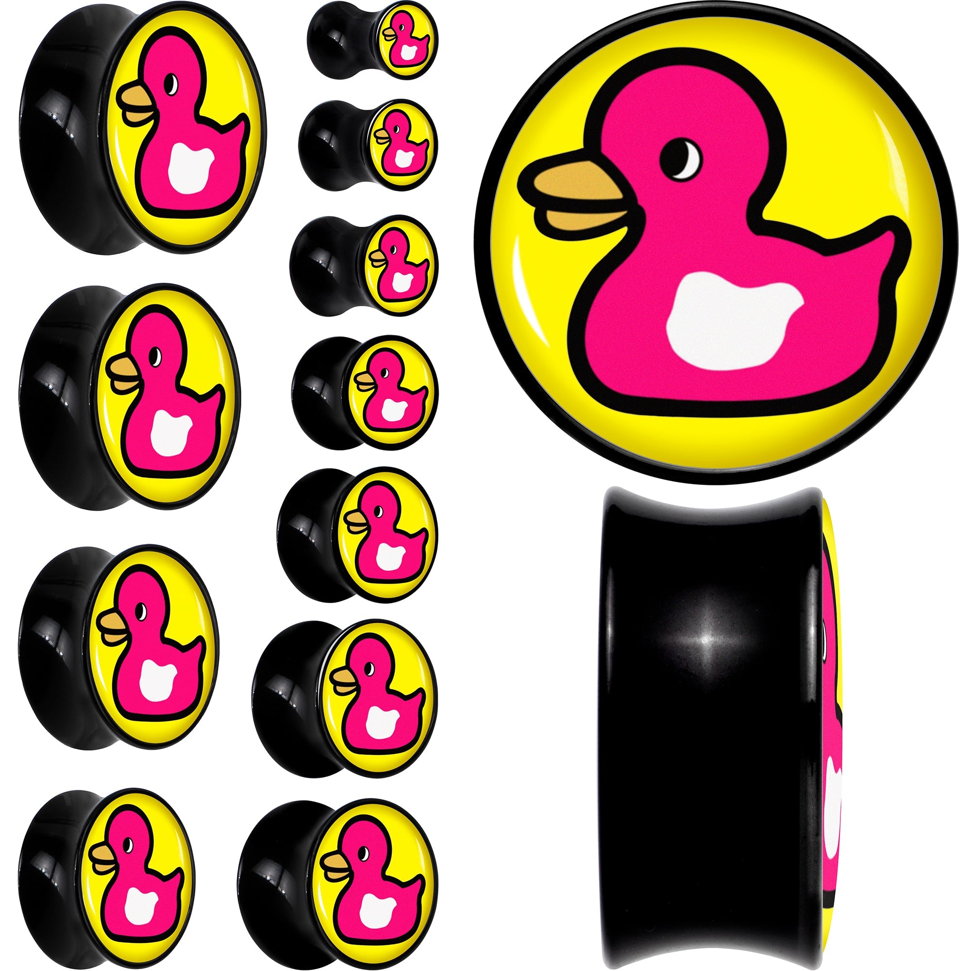 BodyCandy Black Acrylic Pink Ducky Double Flare Plug Set by Onyx O — main product shot