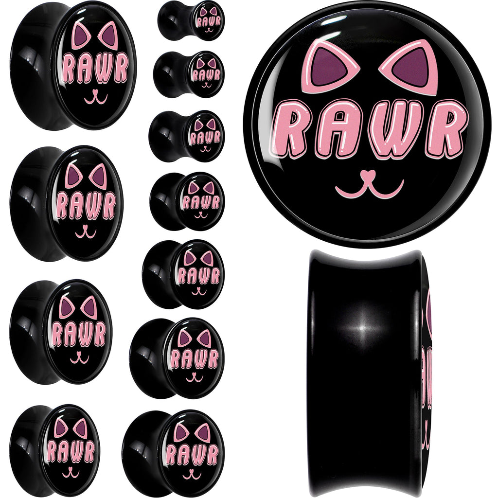 BodyCandy 0G RAWR Kitty Cat Black Acrylic Saddle Plug Set by Onyx O — main product shot